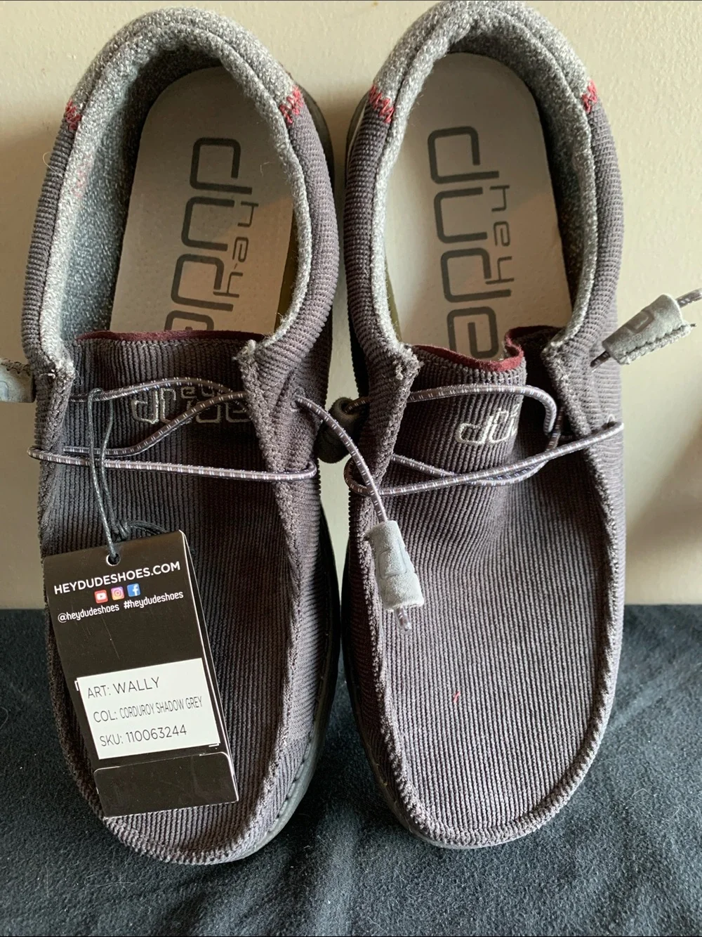 Hey Dude Wally Corduroy Shadow Grey Slip-On Loafers